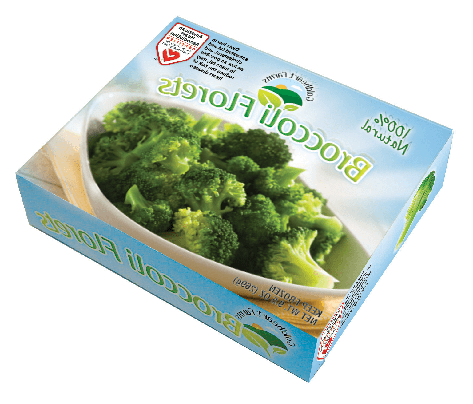 Frozen broccoli package with Heart-Check mark